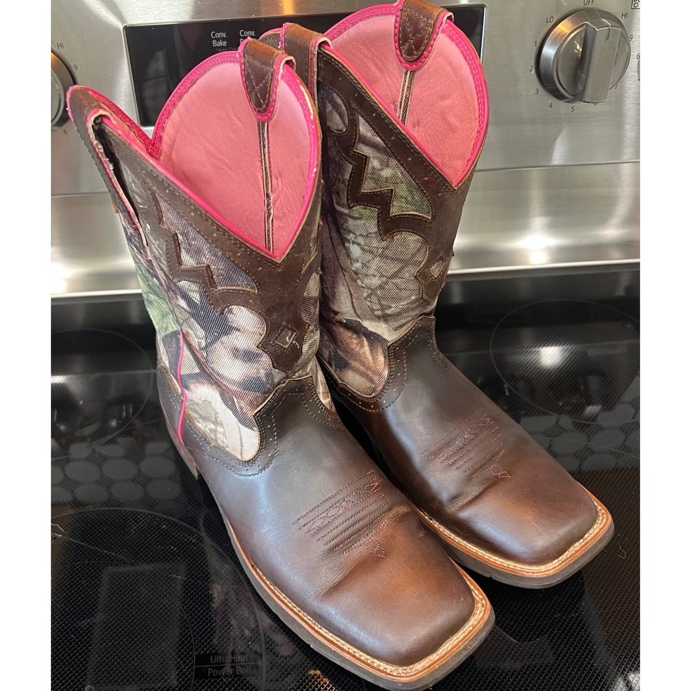 Ariat Fatbaby Camo Western Boots Brown Leather Pink Trim 10012828 Womens 11 B